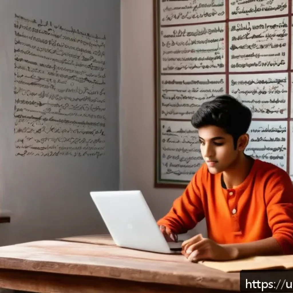 인터넷정보검색 필기 시험에서 출제된 주요 개념 정리 - A focused young South Asian student sitting at a traditional wooden desk in a cozy, well-lit room de...
