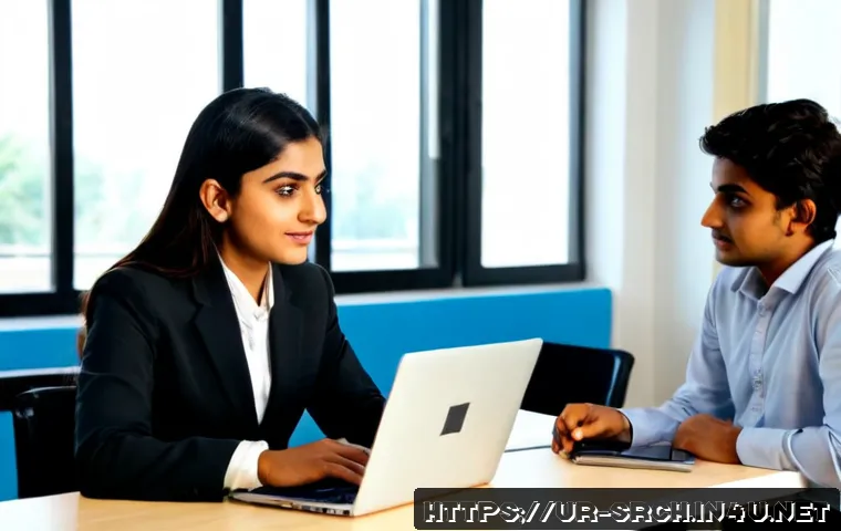 Home 17 인터넷정보검색 자격증과 관련된 직무별 연봉 분석 - Photorealistic Pakistani career counselor and young professional reviewing a clean salary comparison...